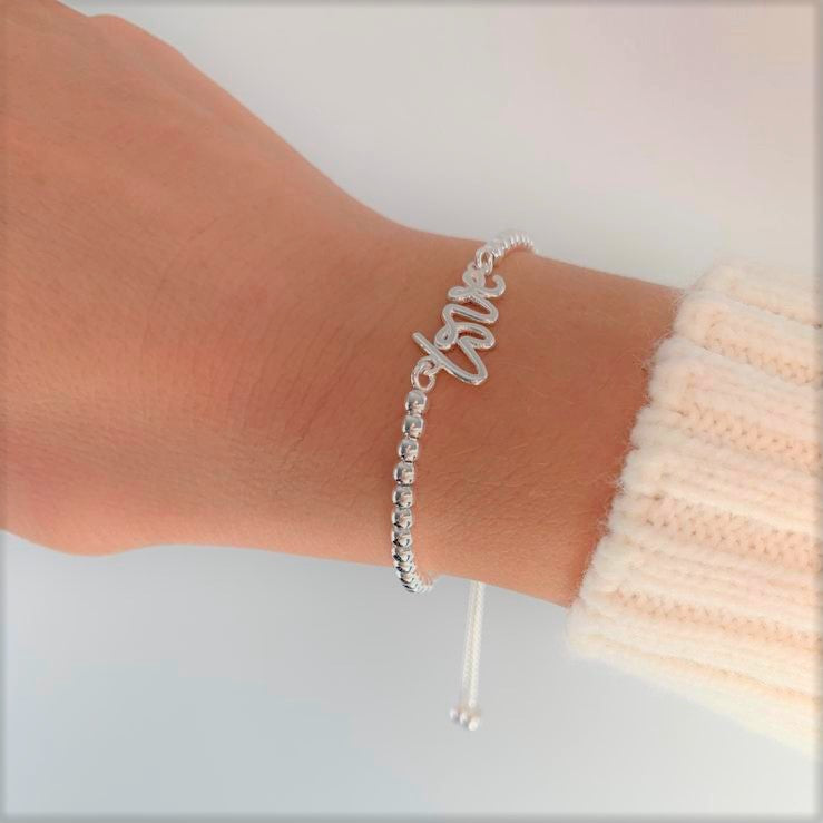 LYNNE - Love Charm, adjustable silver bracelet