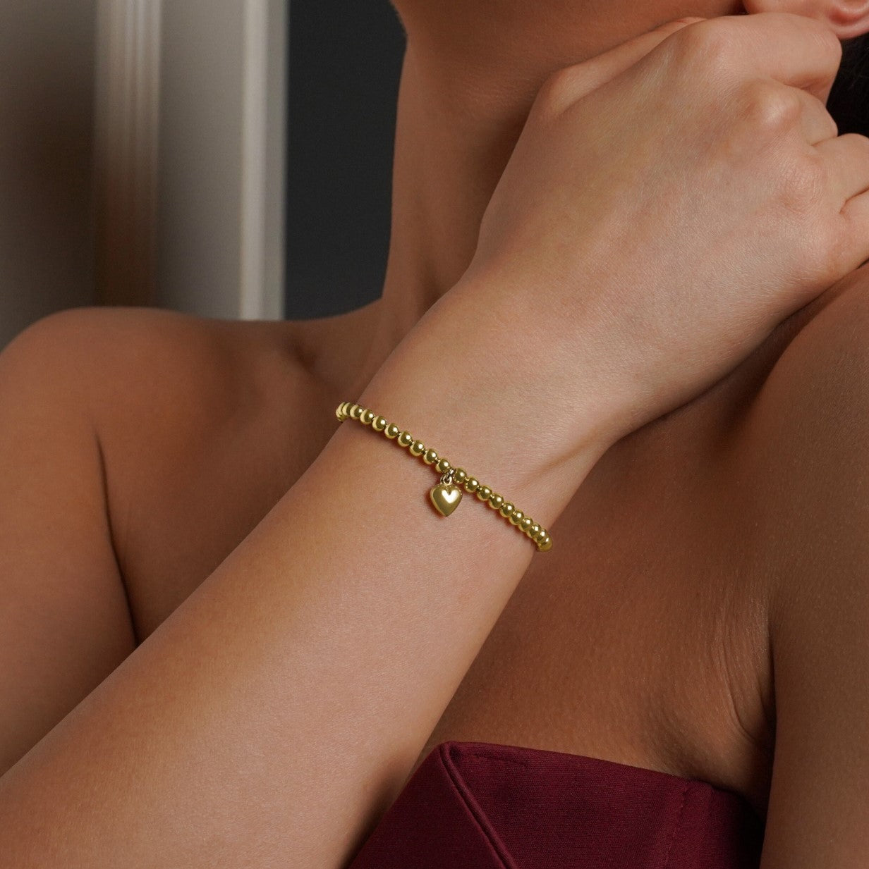 LILY - Heart Charm, adjustable bracelet in Gold