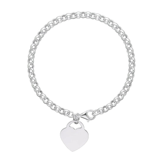 FELICITY - Belcher Bracelet with Heart Charm, Silver, 19cm