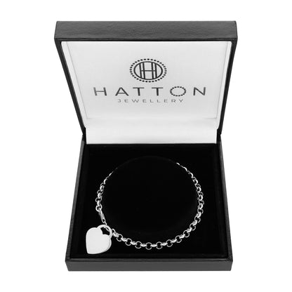 FELICITY - Belcher Bracelet with Heart Charm, Silver, 19cm