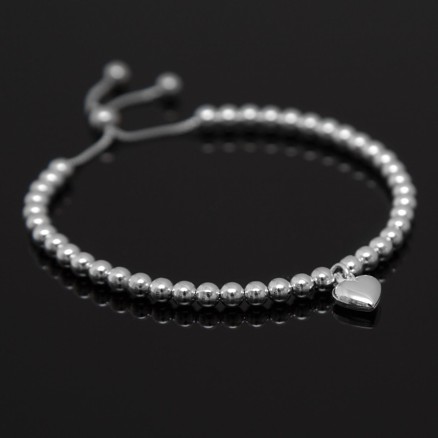 LILY - Heart Charm adjustable bracelet in Silver