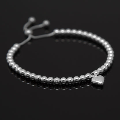 LILY - Heart Charm adjustable bracelet in Silver