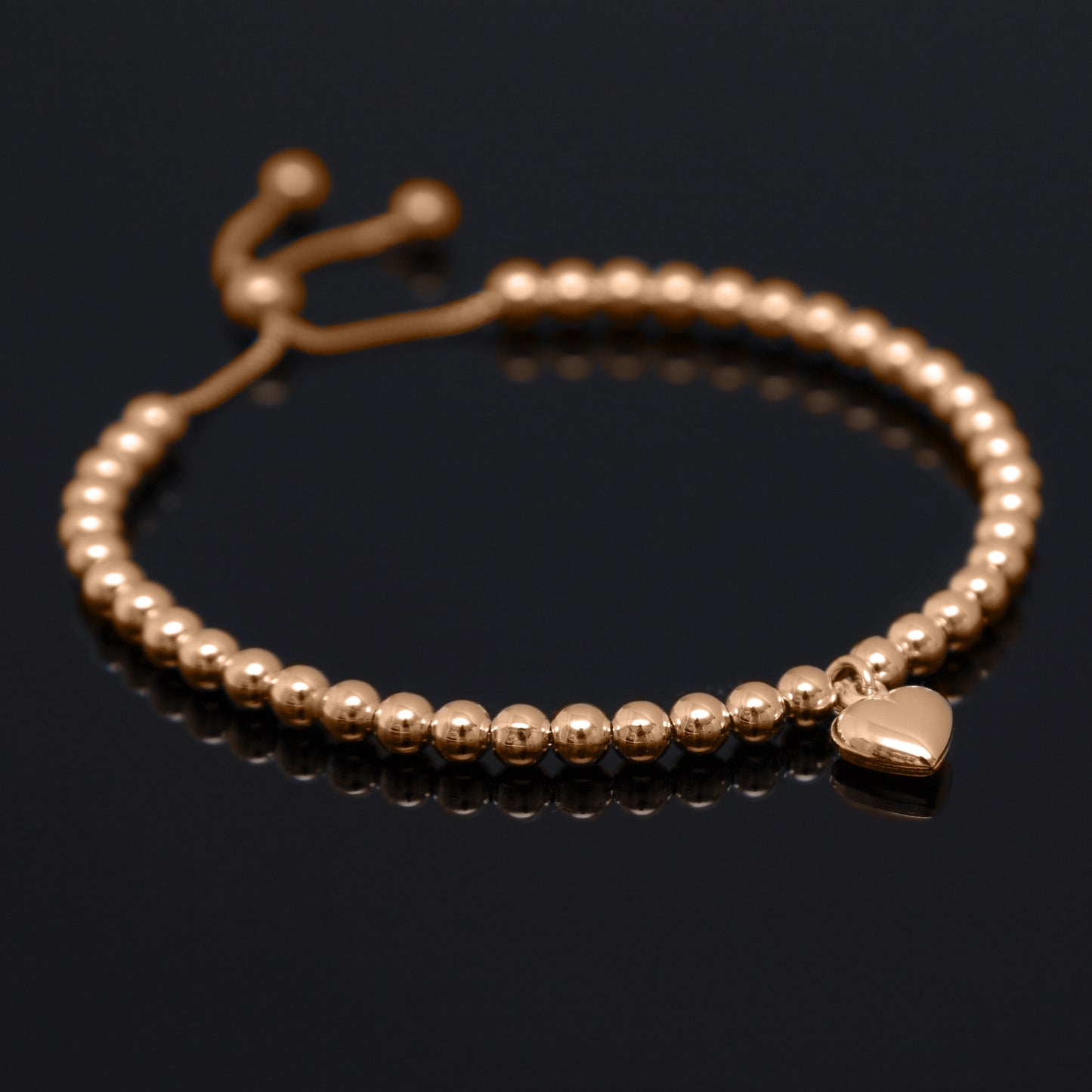 LILY - Heart Charm adjustable Bracelet in Rose Gold