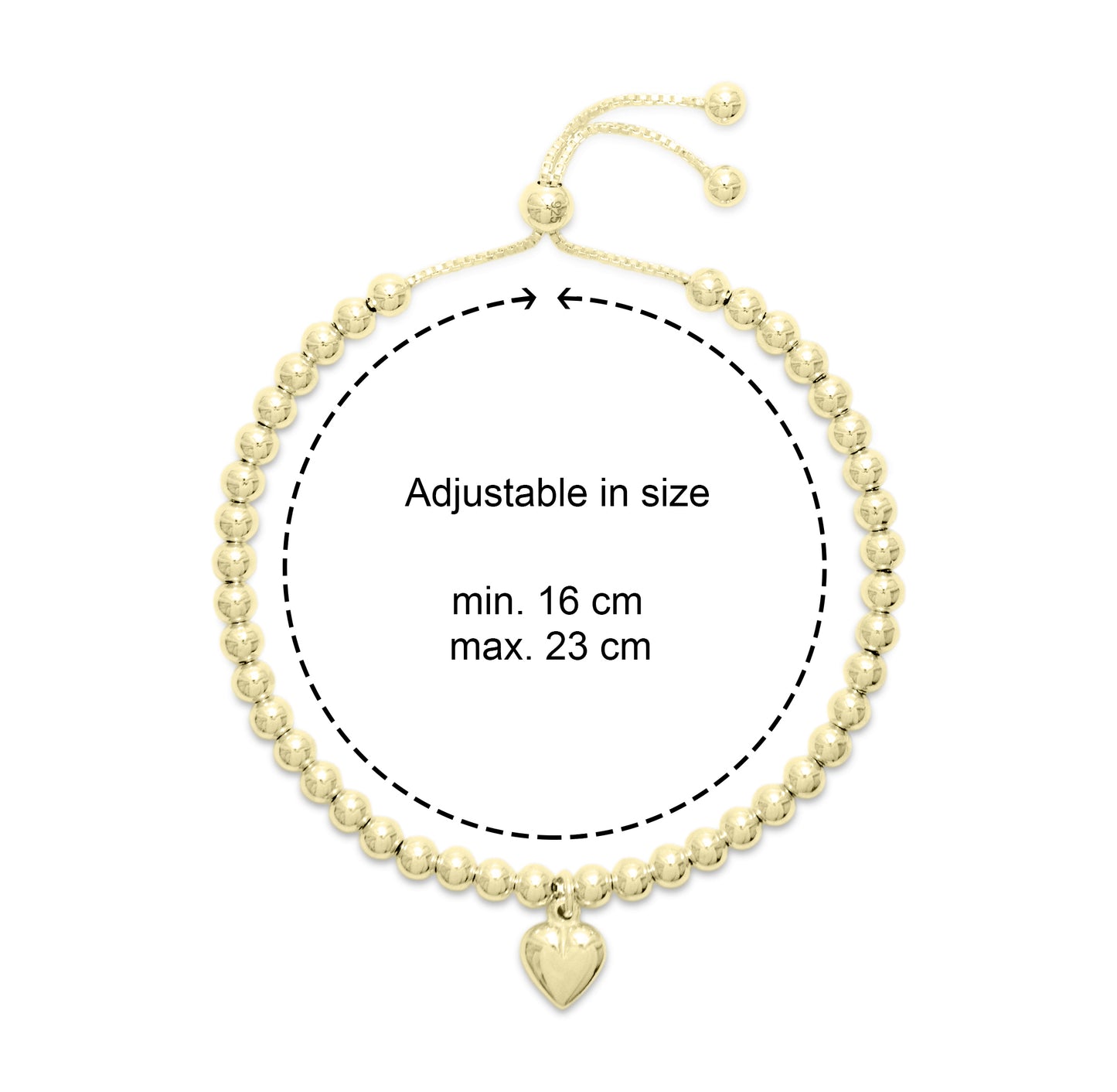 LILY -  Heart Charm, adjustable bracelet in Gold