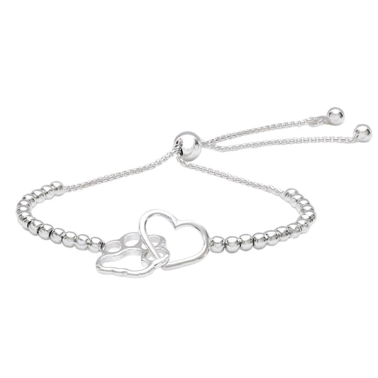 BERTIE - Heart & Paw Charm, Adjustable Silver Bracelet