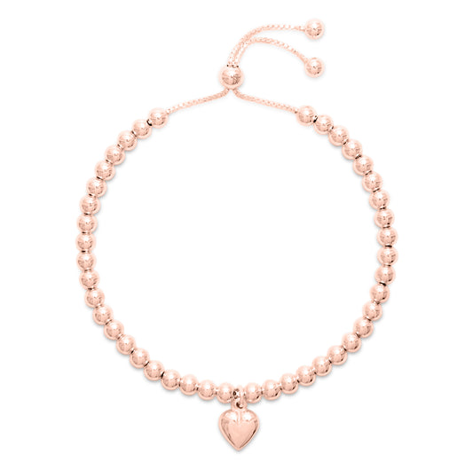 LILY - Heart Charm adjustable Bracelet in Rose Gold