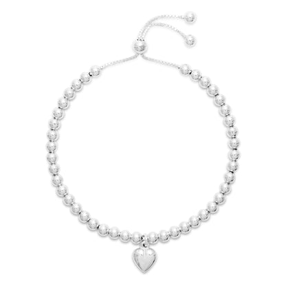 LILY - Heart Charm adjustable bracelet in Silver